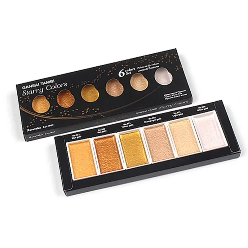 

Kuretake GANSAI TAMBI Starry/Pearl/Gem Colors Solid Paints Metallic Gold Watercolor Pigment For Drawing Art Supplies QX2B