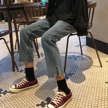 Женские джинсы большого размера 5XL, синие джинсовые прямые женские брюки, свободные простые неправильной формы, укороченные, универсальные, Harajuku BF, повседневные