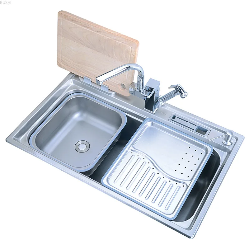 

78x48x22cm(30.7"x18.9"x8.7") 304 Stainless Steel Sink Large Single Trough Basin Kitchen Sink Multi-function with Accessories Set