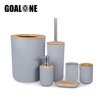 Accessori Per il bagno Set 6Pcs di Bambù Bagno Kit Spazzolino Titolare Dispenser di Sapone Wc Pennello Cestino Bagno Essenziale Set