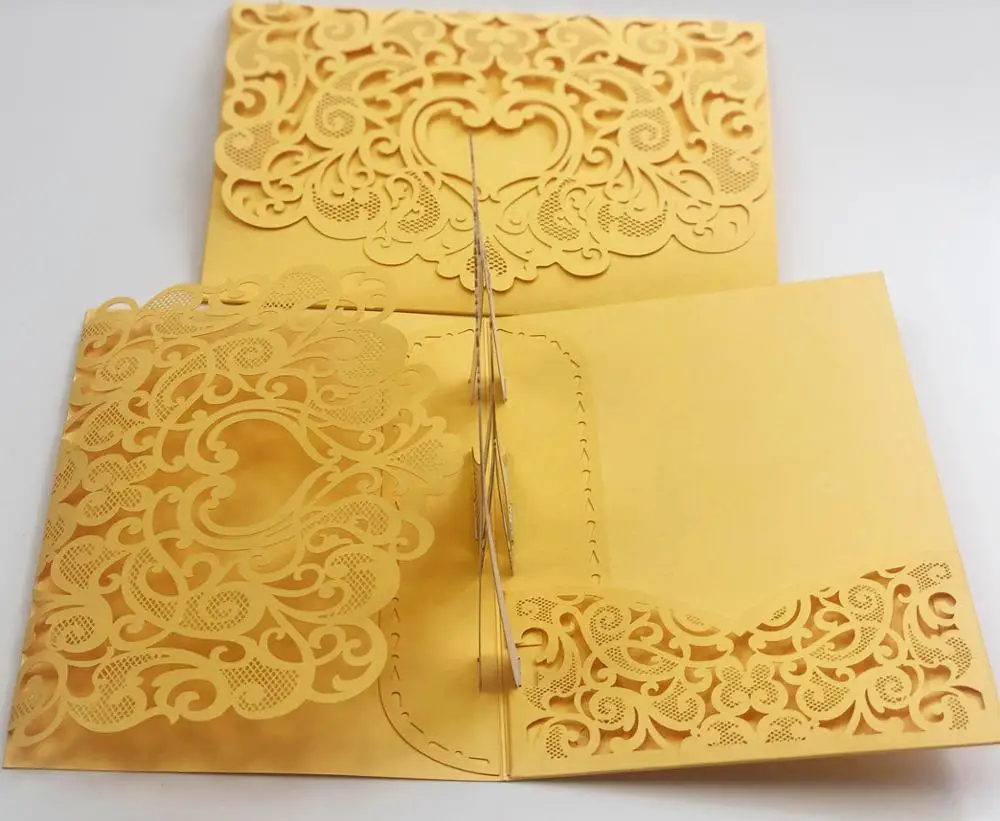 Free Shipping 1x gold/Navy blue/gray 3D POP UP Card Burgundy Fold Pocket Wedding Invitation Card La - 4.00042E+12