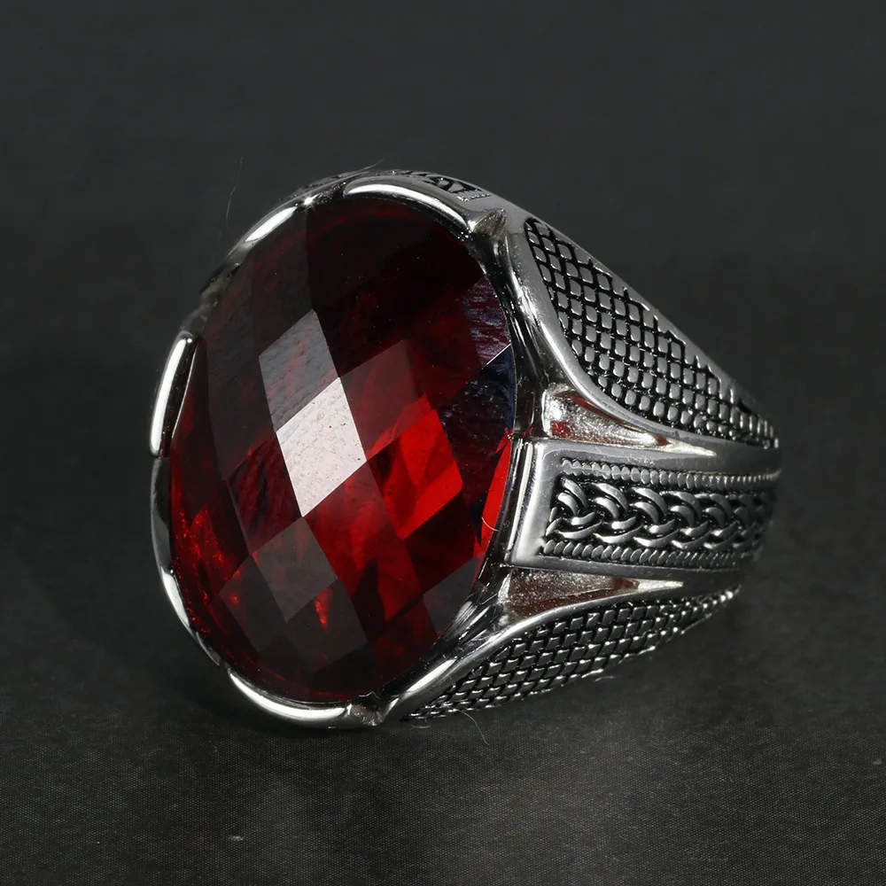 Red Color Zircon Stone Faceted Wedding Rings For Men Vintage | Muduh ...