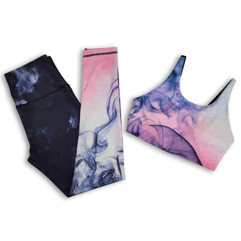 Yoga Sets Woman Sportswear  Workout Sets Gym Clothes Women Smoke Printed Fitness Jumpsuit Crop Tank Top Leggings Running,ZF169 3