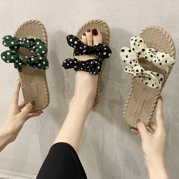 

Beach Shoes Lady Ladies' Slippers Slipers Women Luxury Slides Low Butterfly-knot Sabot Soft Girl 2020 Designer Flat Rome Fabric