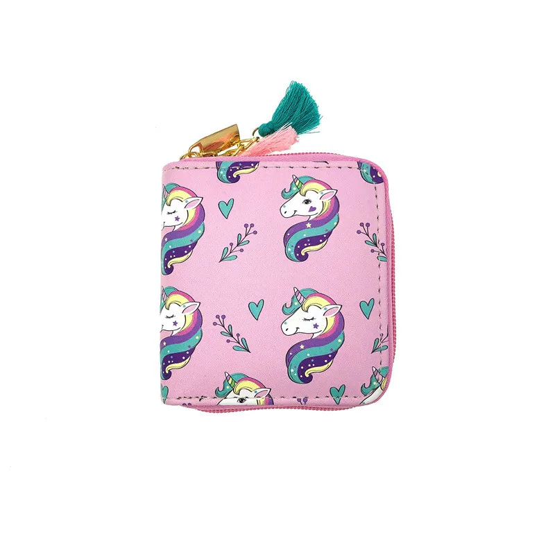 Cartone animato unicorno piccola borsa in pelle da donna portamonete Kawaii portafoglio corto borsa per ragazze borse per carte borse da donna per donna bambini