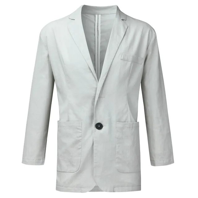 Деловой повседневный мужской блейзер, льняная куртка, облегающее пальто, верхняя одежда, однобортная Мужская куртка, пальто высокого качества 5