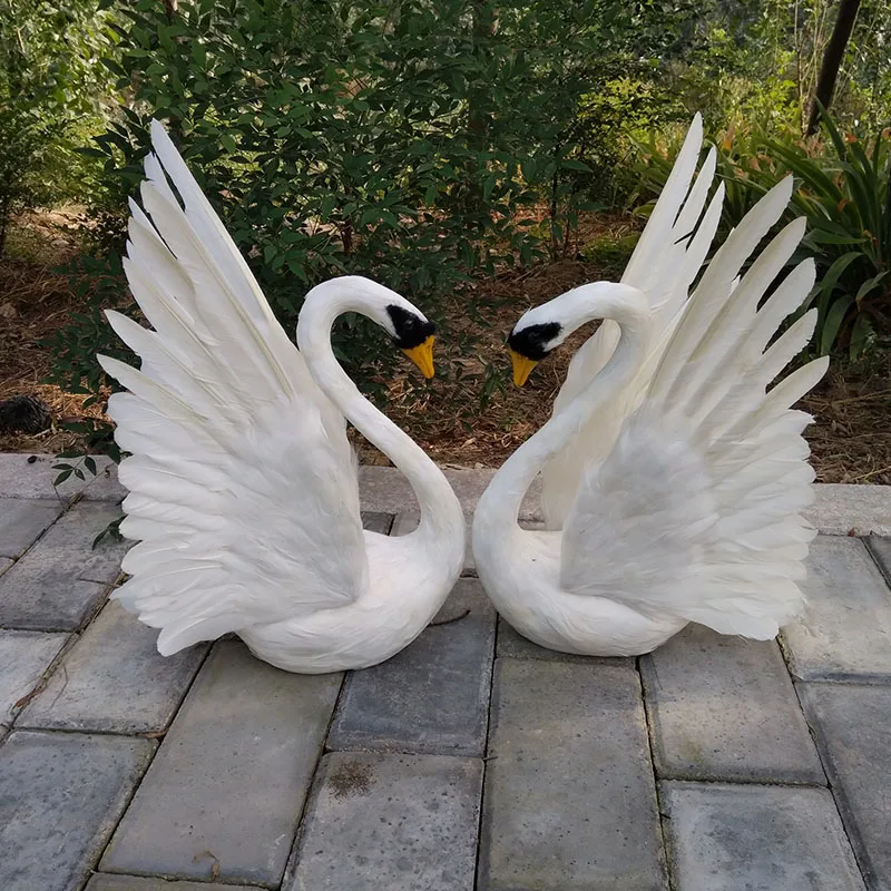 Около 30x40 см белые перья, лебедь распространения крылья Лебеди пар птиц одна пара модель. Сад, вечерние украшения Рождественский подарок w0752