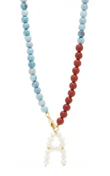 

Bohemian Natural Stone Necklace Women Korean Pearl Drop Pendientes 26 Letters Santuzza Necklace Nameplate Choker 2020 new