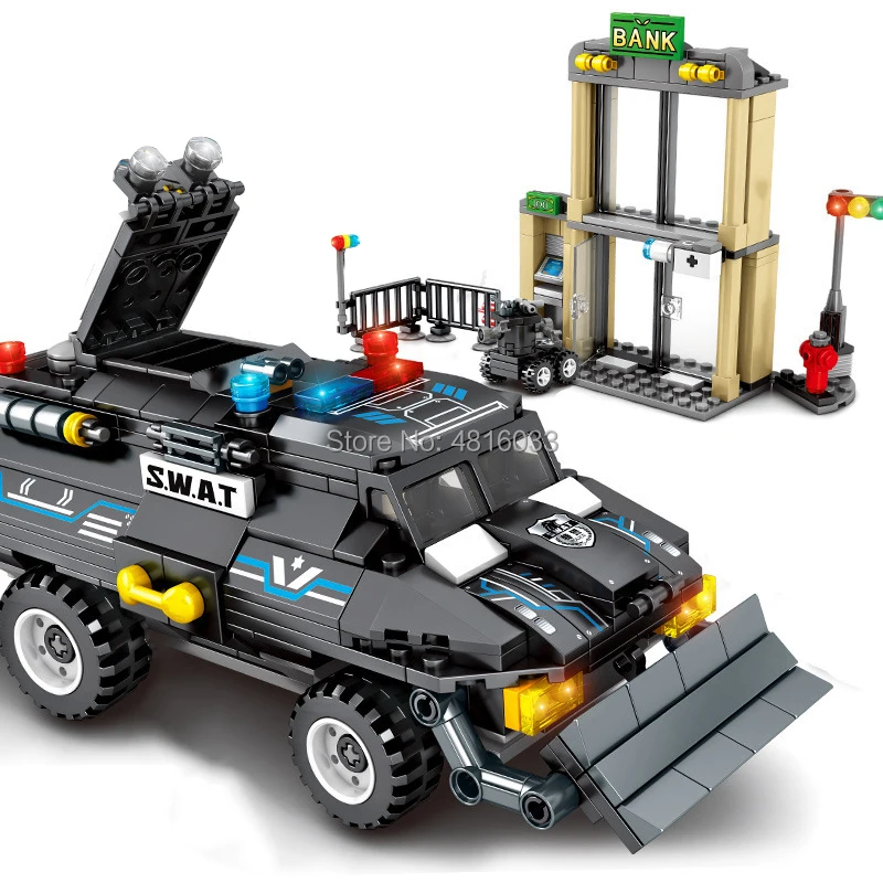 

legoinglys SWAT City Super Police Series Military Barrier Removal Armored Vehicl Building Blocks Kids Toys For Boys