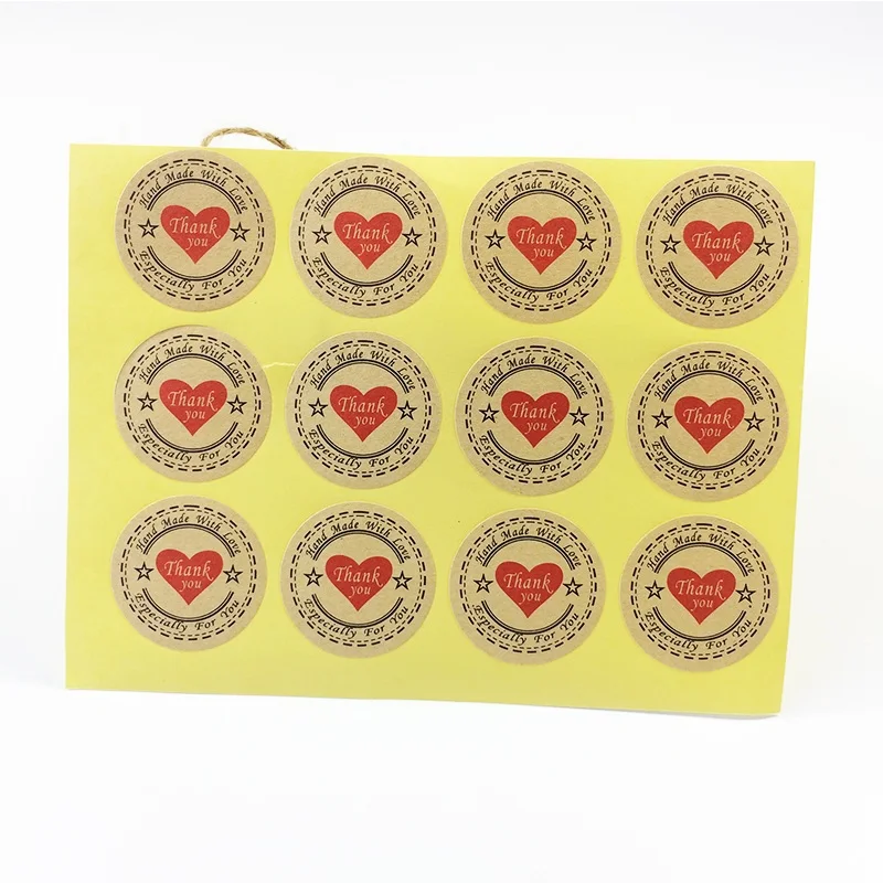 

120pcs/lot "Thank you"heart design Sticker eco-friendly Kraft Stationery label seal sticker Retro label handmade products