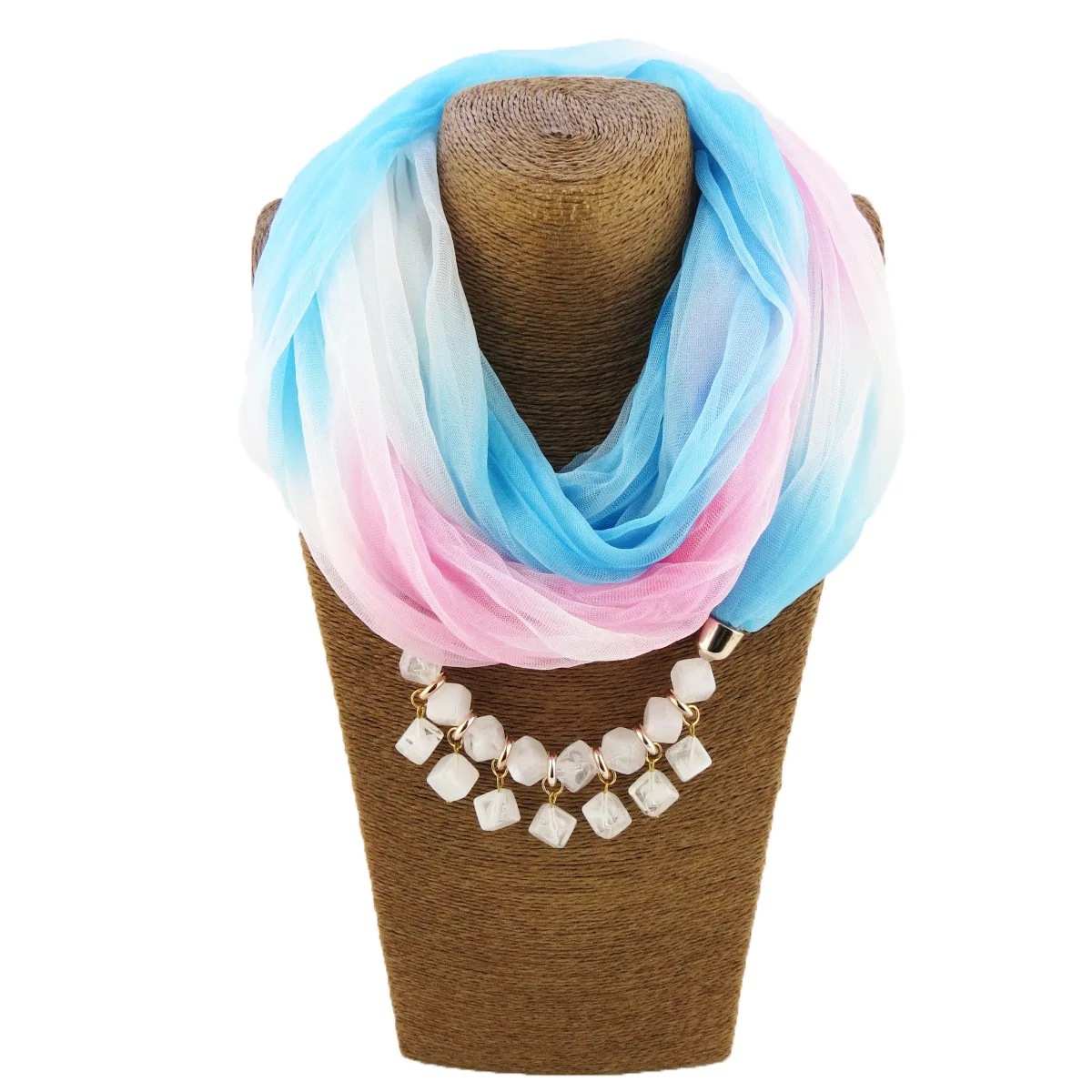 H4666b1ee44e94bcaba59edfe407d60d6p Fashion Lady Gradient Color Silk Scarf Ring Simple Bead Pendant Necklace Ring Scarf Multi-style Lady Muslim Head Scarves Hijabs Mallzona