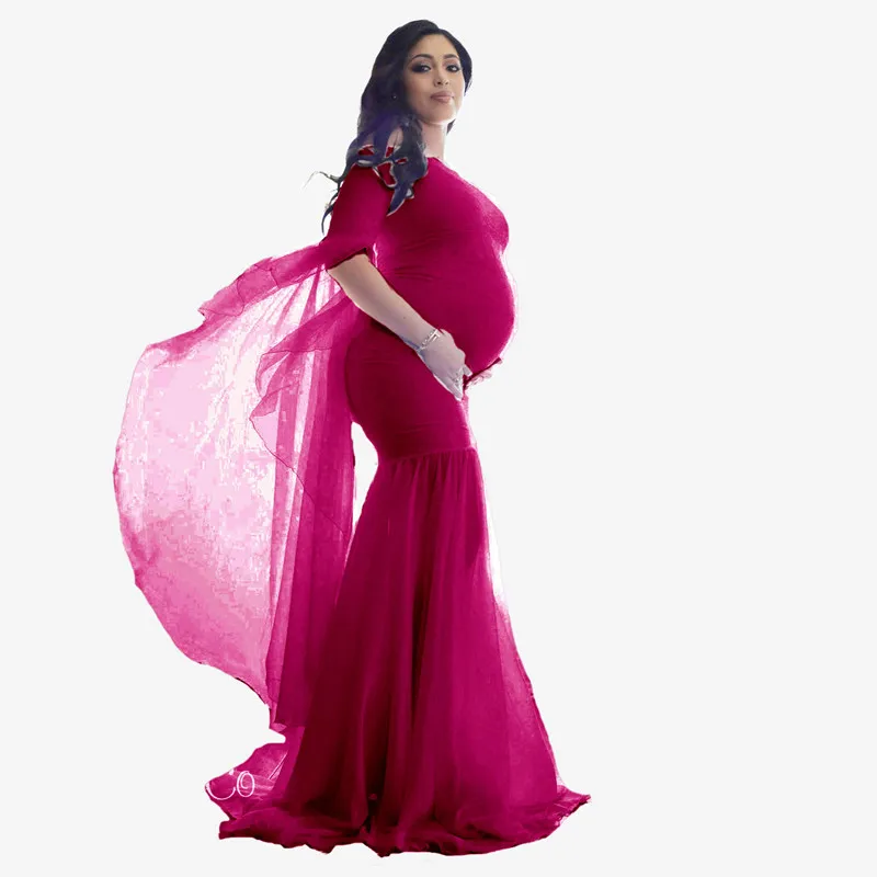 Mermaid Maternity Photography Props Dresses Lace Long Pregnancy Dress Ruffles Pregnant Women Maxi Maternity Gown For Photo Shoot (1)