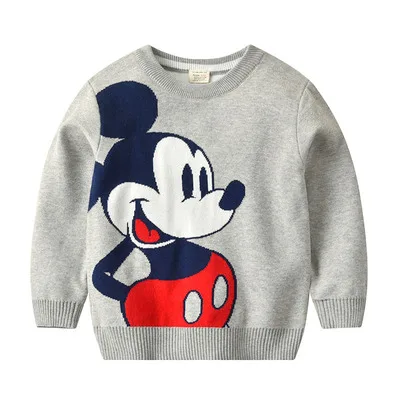 mickey grey Свитера для маленьких мальчиков от 2 до 8 лет трикотажная одежда пуловеры с круглым вырезом хлопковые свитера с рисунком динозавра для девочек Детский свитер - Цвет: mickey grey