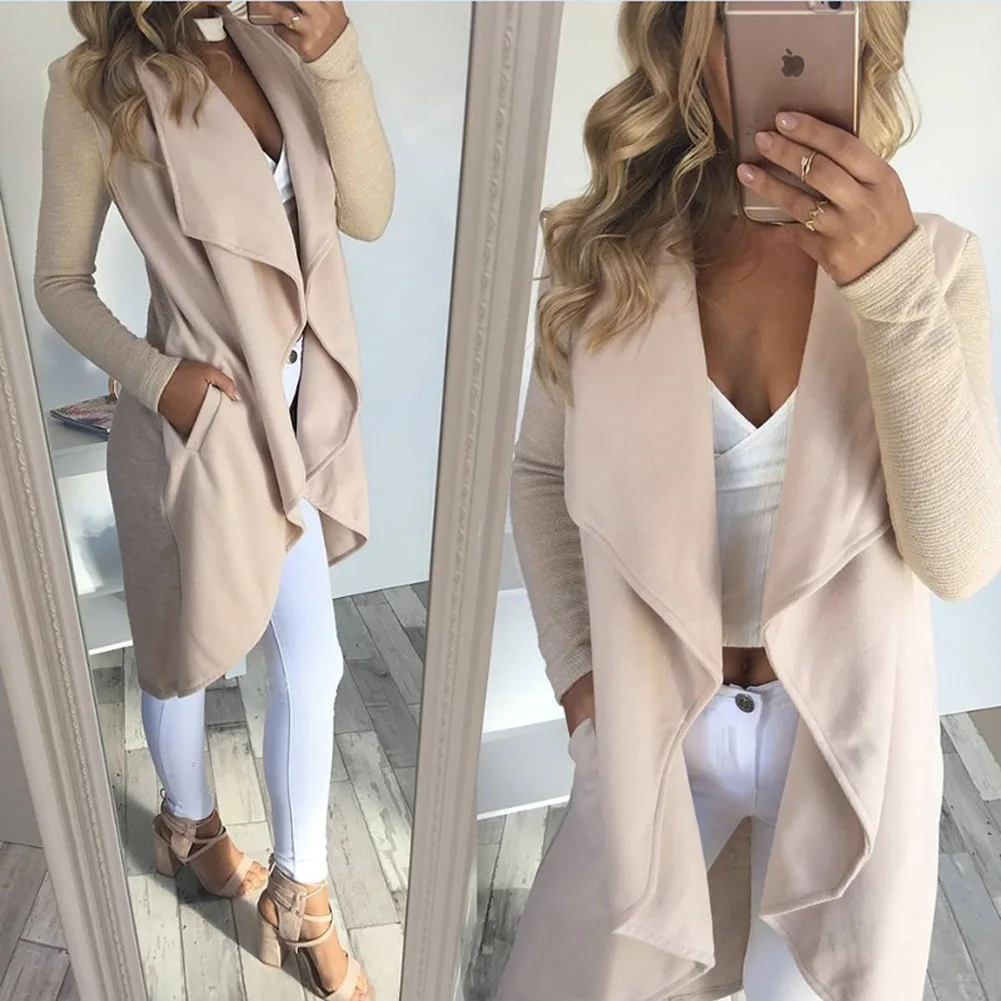 2020 Wide Lapel Belt Pocket Wool Blend Coat Oversize Long Red Trench Outwear Women Irregular Hem WDC1034 | Женская одежда