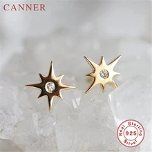 Настоящие 925 пробы серебряные минималистичные Восьмиугольные серьги-гвоздики со звездами для женщин Простые Кристальные циркониевые Золотые Ювелирные серьги подарок