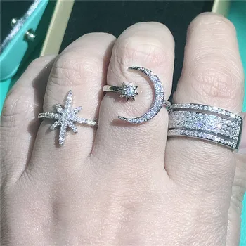 

choucong Fashion Moon Star Promise Ring Pave AAAAA cz 925 Sterling Silver Engagement Wedding Band Rings for women Party Jewelry
