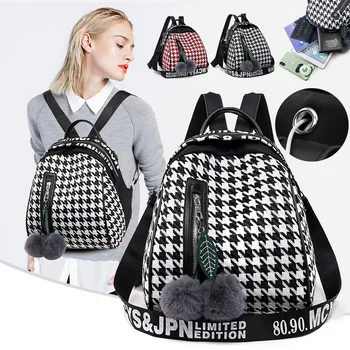 

Houndstooth Women's Fashion Backpack Solid Color Oxford Cloth College Wind School Bag Travel Trend Shoulder Bag