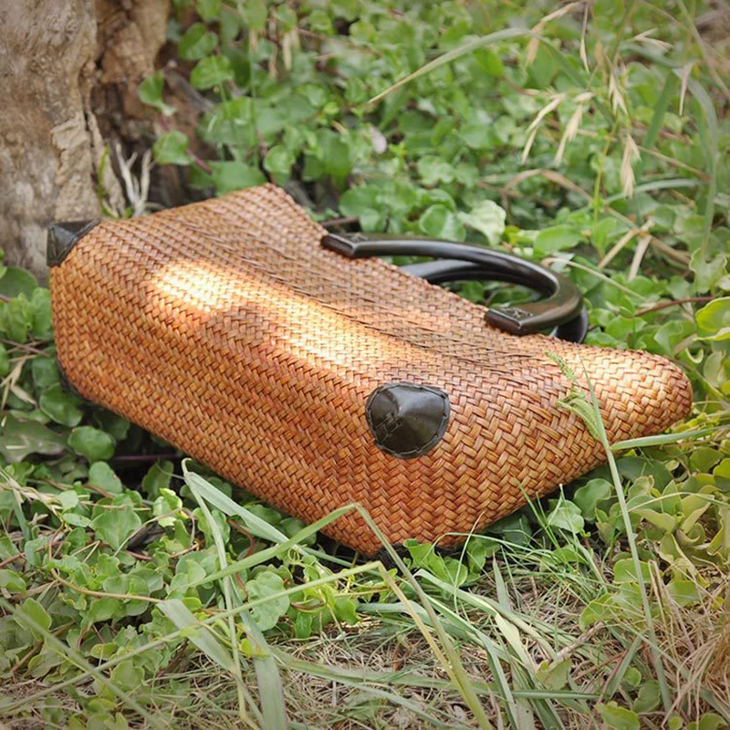 Модная женская прочная плетеная пляжная сумка из ротанга, плетеная Сумка-мешок, повседневная сумка-тоут, сумки из ротанга