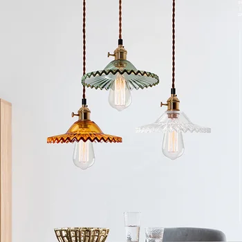

Vintage glass pendant lamp dia 22cm lampshade American Style Retro hanging light fixtures for retaurant bar industrial lighting