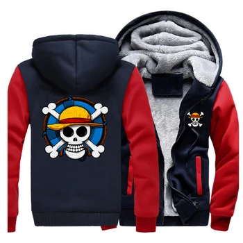 

One Piece Men Thick Winter Fleece Warm Jacket Sweatshirt Japan Anime Sweatshirt Funny Straw Hat Pirates Hoodie The Pirate King