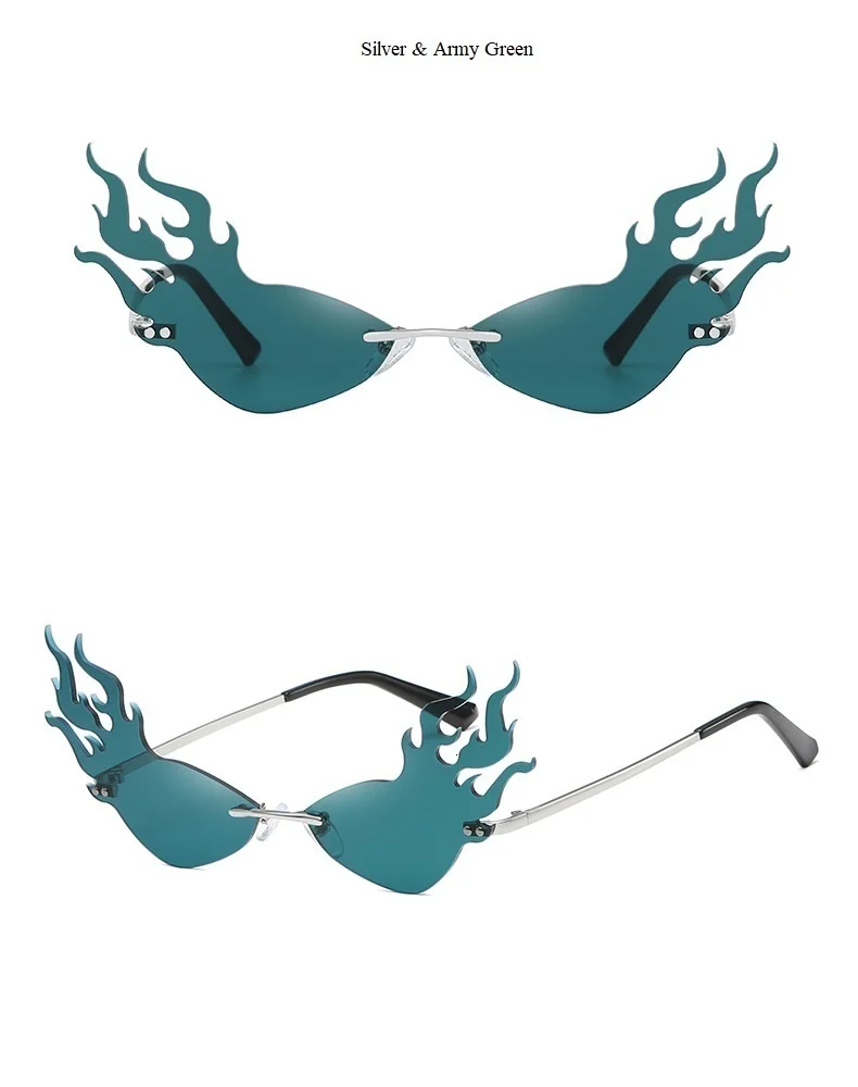 Шикарные пламенной формы солнцезащитные очки для женщин люксовый бренд без оправы Солнцезащитные очки «кошачий глаз» мужские ретро очки панка женские вечерние оттенки