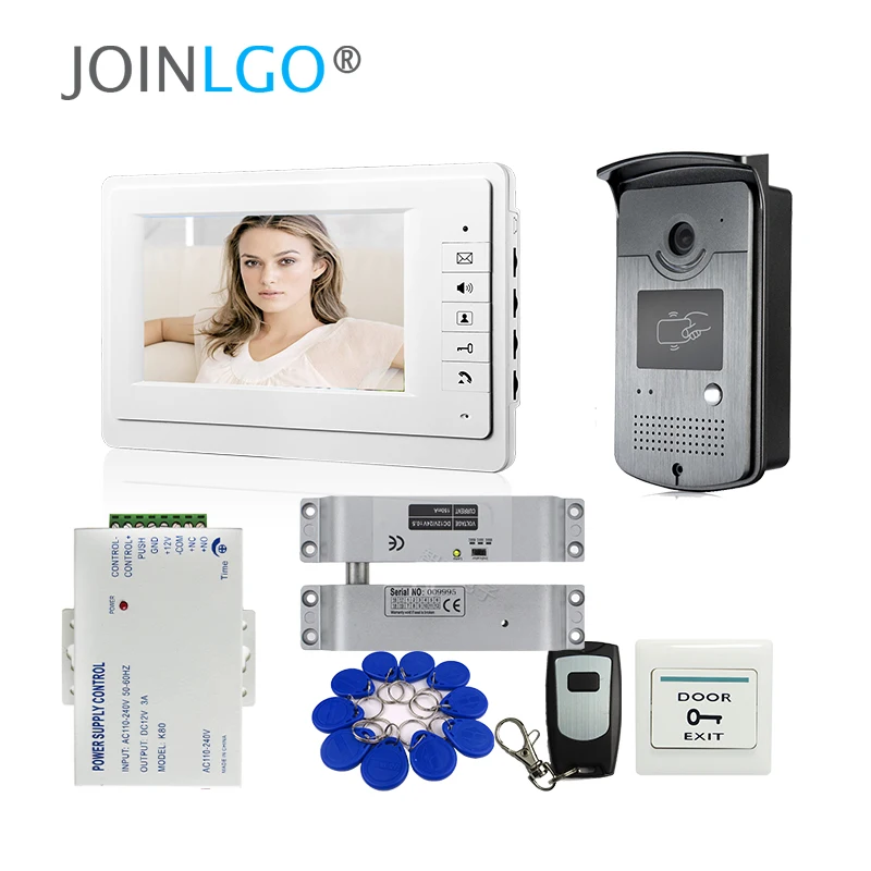 FREE SHIPPING 7\ Color Video Door Phone Intercom System White Monitor Waterproof RFID Doorbell Camera + Electric drop bolt lock FREE SHIPPING 7\ Color Video Door Phone Intercom System White Monitor Waterproof RFID Doorbell Camera + Electric drop bolt lock