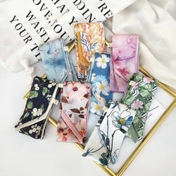 Korean-Style Flower Fashion Multi-Function Small Silk Scarf Women Narrow Neckerchief Tie Hair Band women skinny scarf