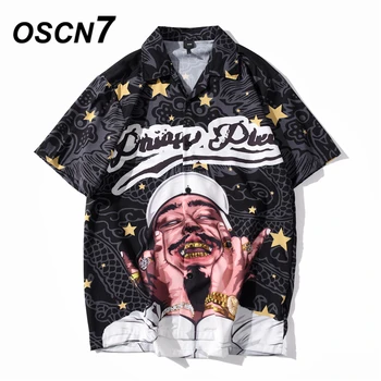 

OSCN7 Casual Streetwear Beach Printed Short Sleeve Shirt Men 2020 Hawaii Oversize Fashion Harujuku Women Shirts XQ140