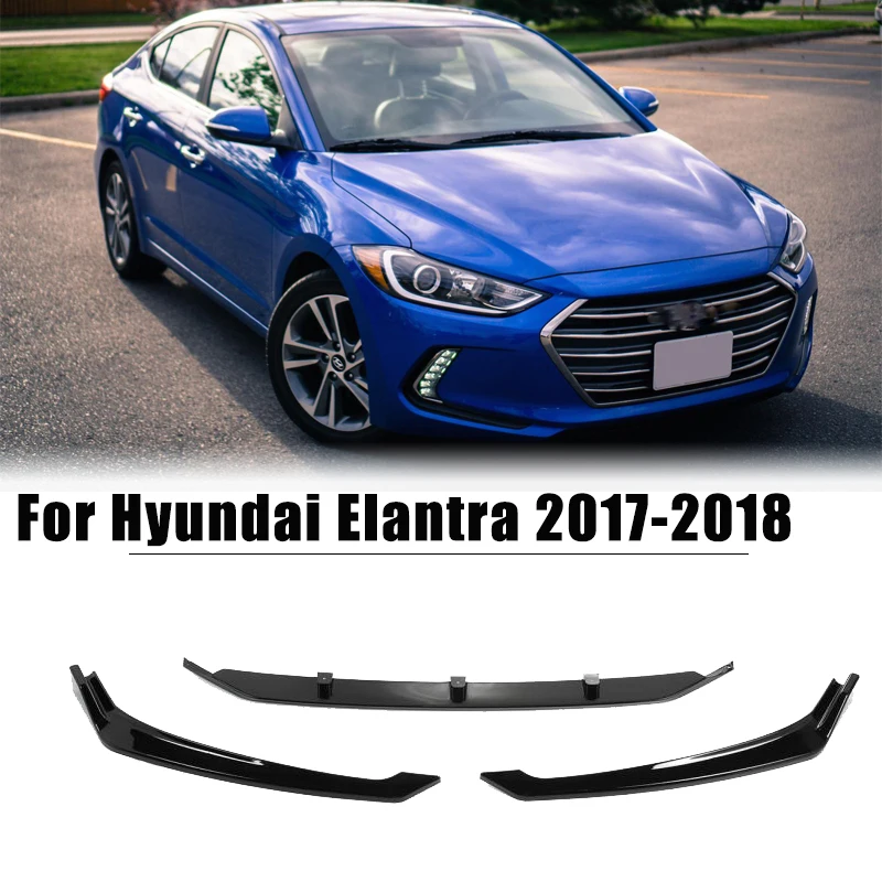 3Pcs Car Front Bumper Lip Spoiler Gloss Black For Hyundai Elantra 2017