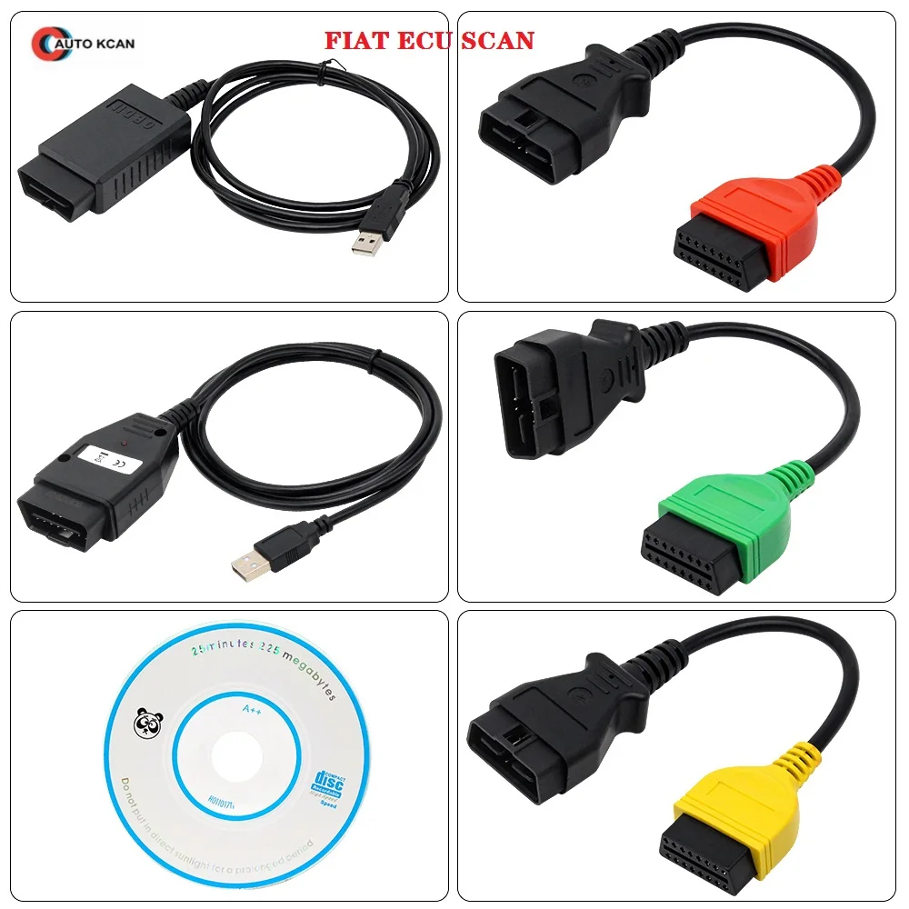 Диагностический адаптер cableFiatECUScan OBD OBD2 коннектор MultiECUScan ABS подушка безопасности