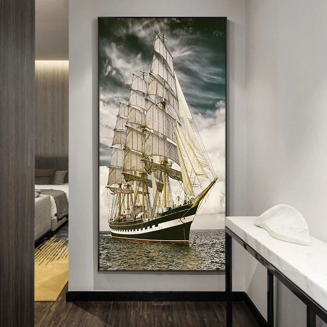 Dipinti di barche di mare su tela stampa artistica e Poster quadri moderni  di arte della parete del paesaggio per la decorazione del soggiorno -  AliExpress