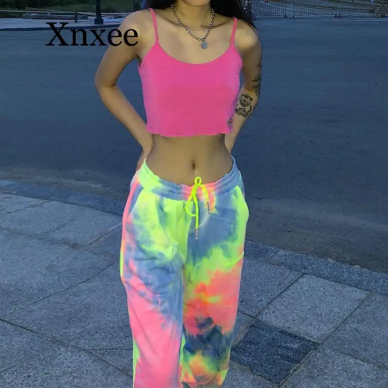 Gym Running Neon Tie Dye Joggers High Waist Long Baggy Pants Women Sweatpants Loose Trousers Autumn Winter Streetwear Clothes
