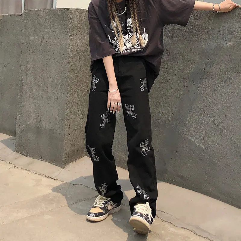 Rhinestone Cross Jeans Men and Women 