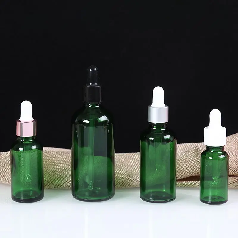 15PCS 5ml 10ml 15ml 20ml 30ml 50ml 100ml 유리 점적기 녹색 유리 아로마테라피 액체 피펫 병 리필 가능 병