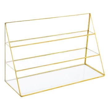 

3-Tier Glass Jewelry Display Showcase with Gold-Tone Metal Frame