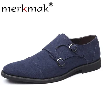 

Merkmak 2020 Solid Spring Suede Leather Men Shoes Fashion Button Casual Dress Shoes Male Breathable Loafers Man Large Size 38-48