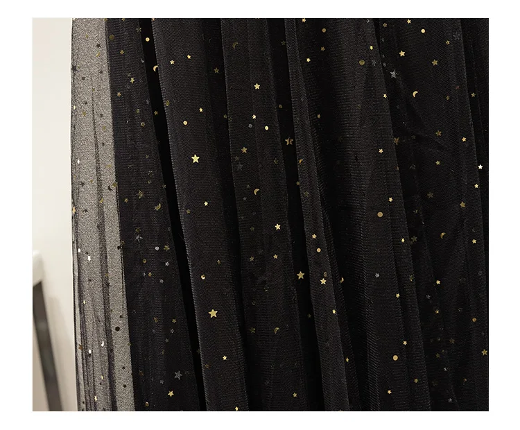 Sequin Star Mesh Dress Industrial Gauze Skirt Autumn And Winter Skirt Fairy Skirt CHIC Gentle Long Skirts