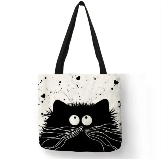 41 Styles Customize Oil Painting Cat Womens Designer Shoulder Bag Linen Reusable Shopping Bags For Women Casual Tote Bags Ladies