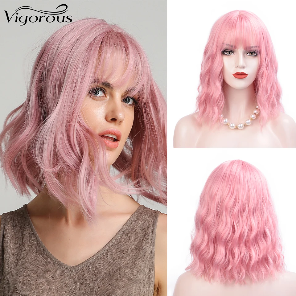 

Vigorous Wave Wig Synthetic Pink Wig for Women High temperature Heat Resistant Fiber Cosplay Wig