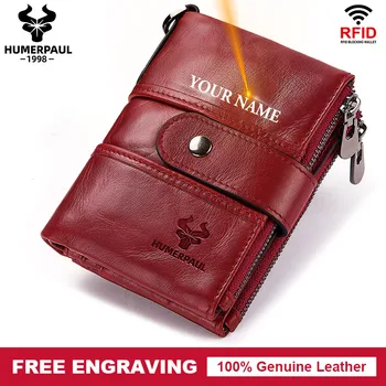

Free Engraving Name Cow Genuine Leather Women Wallet Female Coin Purse Chain Small Card Holder Vintage PORTFOLIO Portomonee Hasp