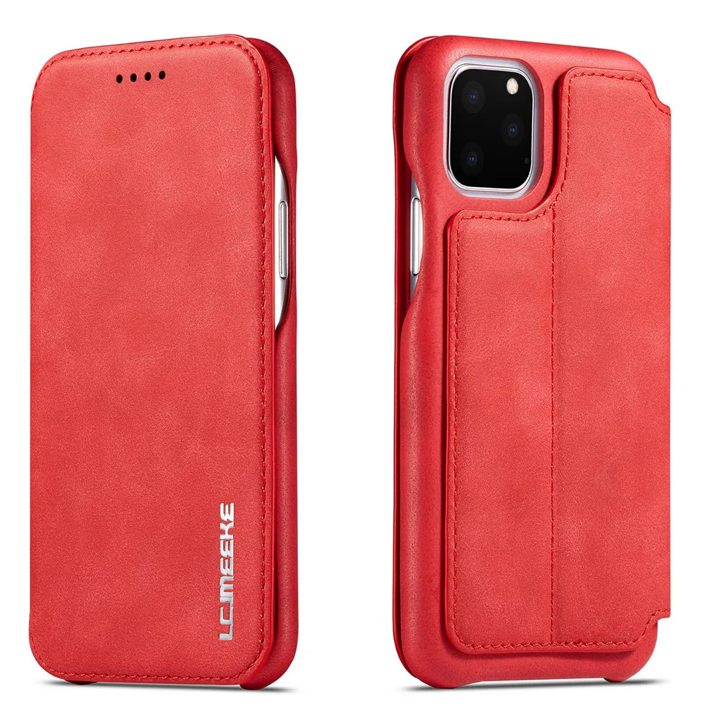 Красный LCHULLE флип чехол бумажник сумка телефонные чехлы для IPhone X XS XR 11 Pro Max 6 6S 7 8 Plus держатель для карт Магнитный чехол - Цвет: Красный