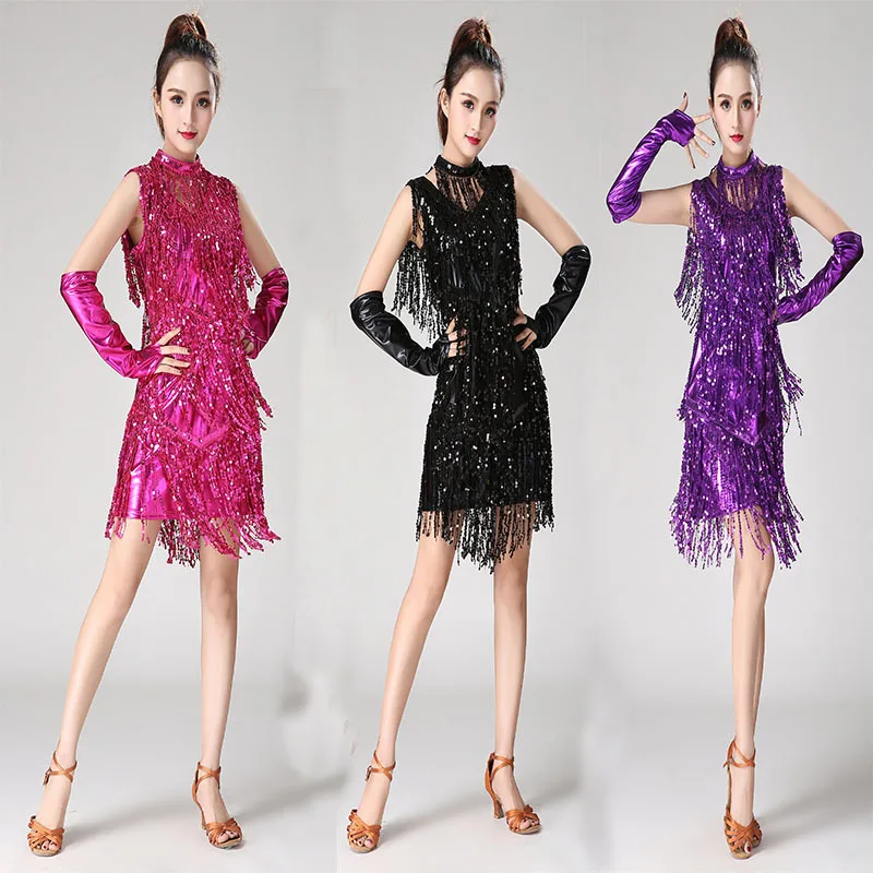 

Latin Dance Tassels Skirt Sleeveless Sequin Tassels Latin Dance Costume Racing Suit Latin Dance Dance Performance