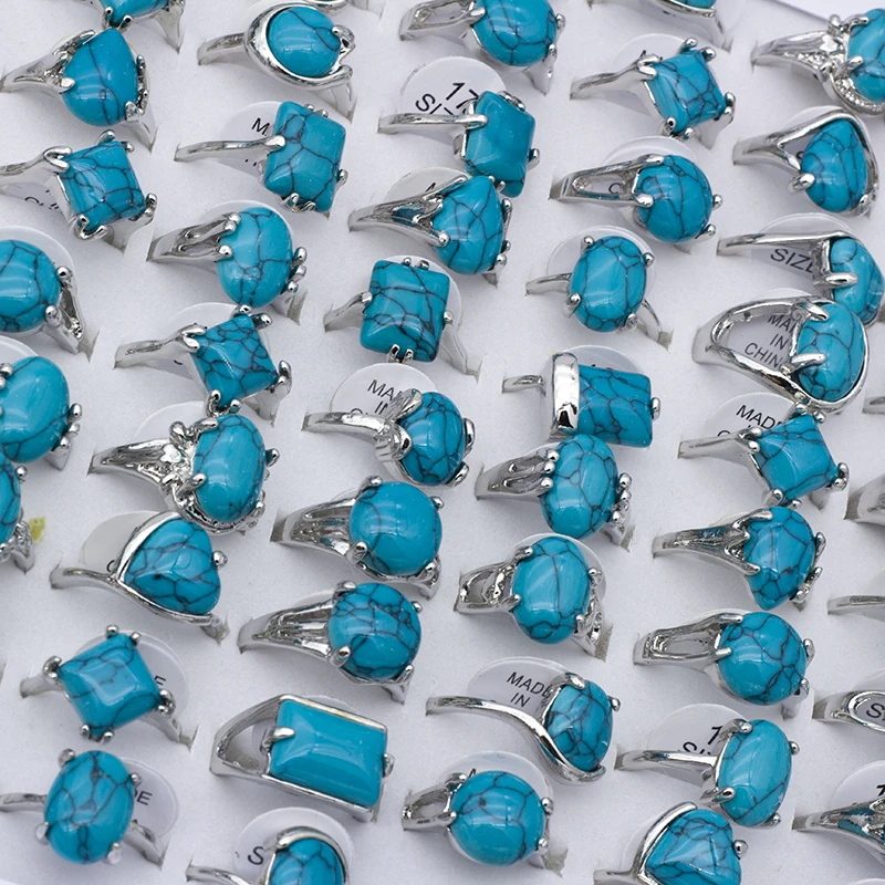 New bulk lots 25pcs mixed designs Prismatic Heart-shaped Circular blue stone zinc alloy womens rings fashion jewelry ring 6