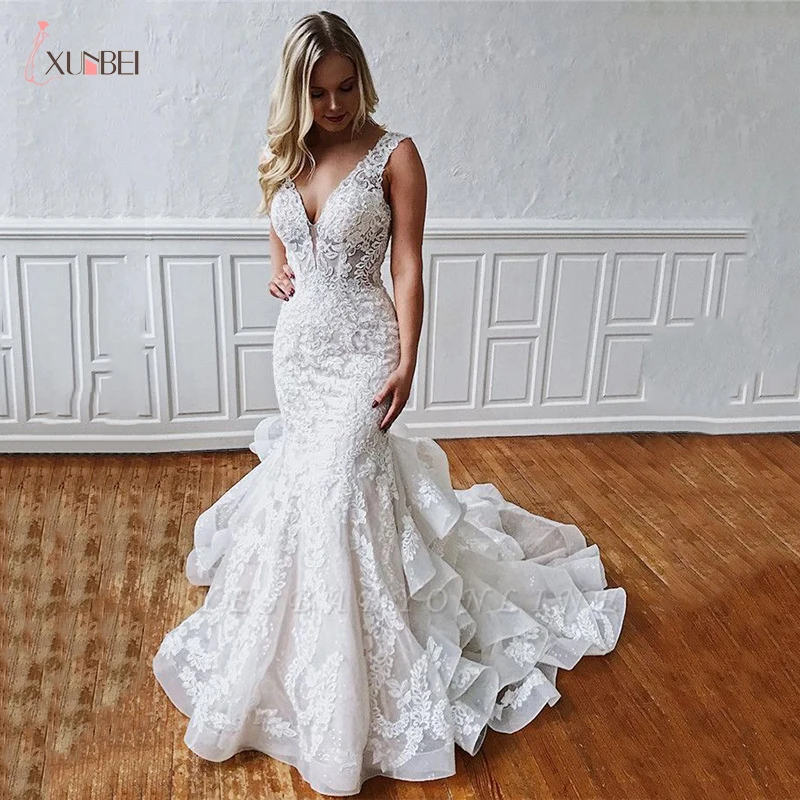 Белый Vestidos De Novia новые кружевные свадебные платья сексуальные платья невесты с v-образным вырезом на молнии сзади для свадьбы Robe De Mariee - Цвет: Белый