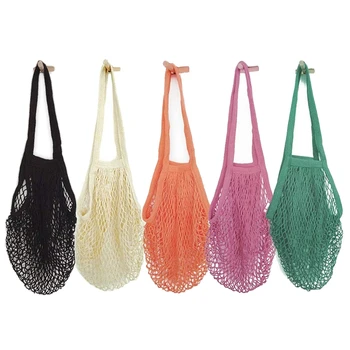 

Portable/Reusable/Washable Cotton Mesh String Organizer Shopping Handbag Long Handle Net Tote (Green/Black/Beige/Pink/Orange)Pac