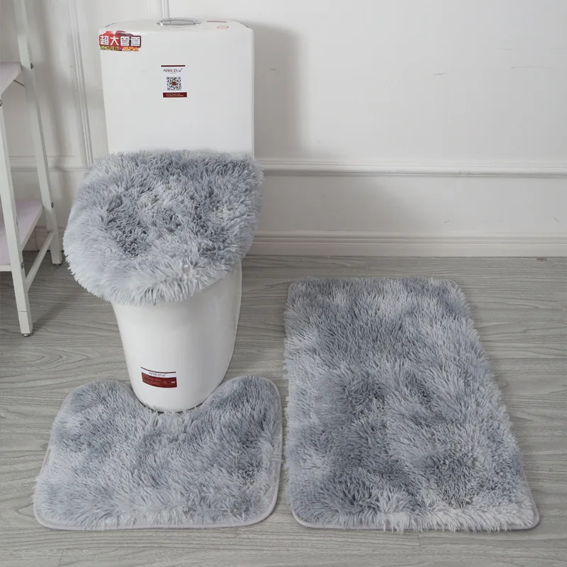 3Pc Bathroom Anti-slip Mat Set Toilet Carpet Flannel Non-slip Carpet Househoja 