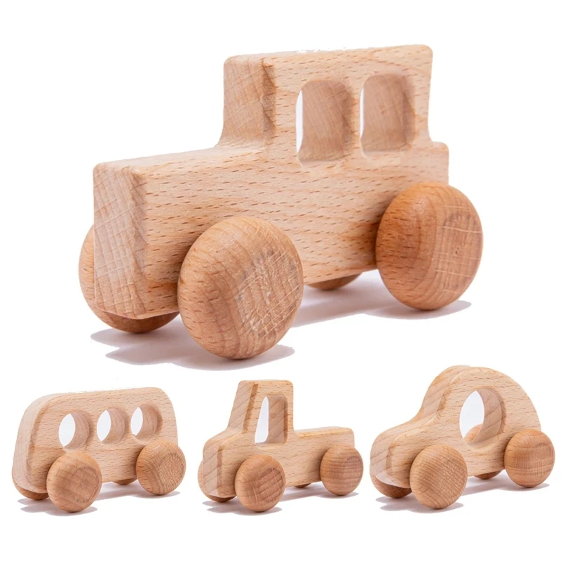 Tanio 4pc drewniane dziecięce samochody zabawkowe bukowe drewniane