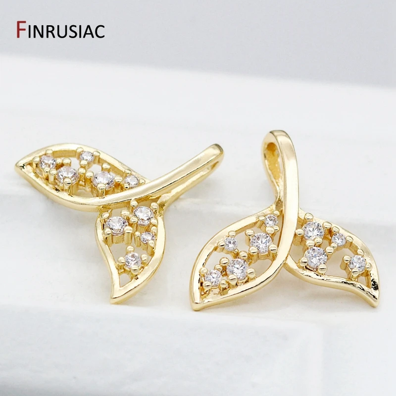 DIY Jewelry Findings 14K Gold Plated Metal Copper Inlaid Zircon Dolphin Tail Pendant For Jewellery Making Material | Украшения и