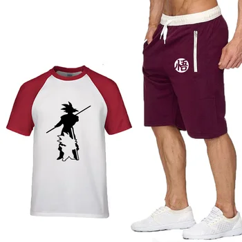 

Summer new men's short-sleeved T-shirt Saiyan logo printed short-sleeved casual fashion cotton men's T-shirt + shorts 2 sets