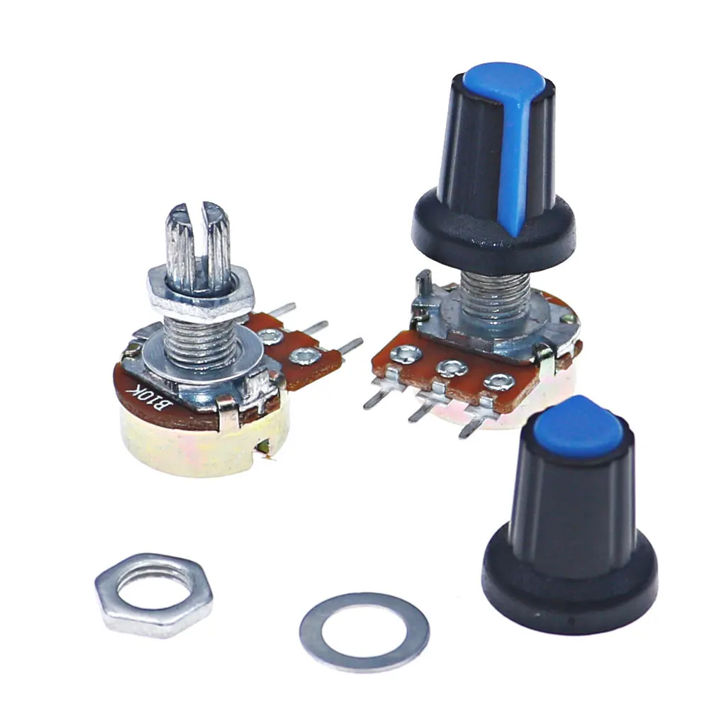 18Pcs 3Pin WH148 Single Potentiometer Kit B1K 5K 10K 20K 50K 100K 500K 1M with knobs Single potentiometer set Shaft Nuts